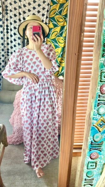 画像3: 【追加しました】即納☆送料無料☆［キ＋リ∞kinari］ボリュームスリーブデザインドレス／ハンドブロックプリント (3)