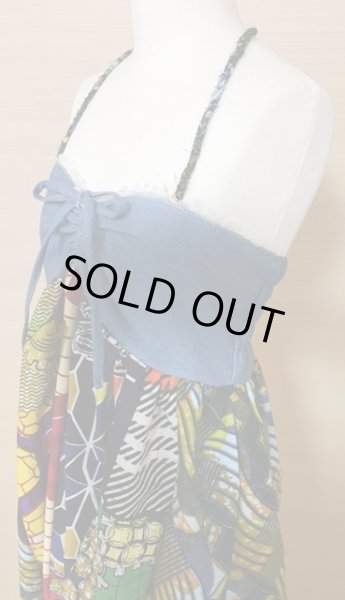 画像4: デニム×パッチワークのマキシワンピ*ライトデニム【M】 (4)