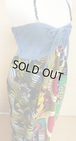 画像3: デニム×パッチワークのマキシワンピ*ライトデニム【M】 (3)